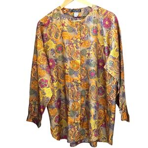 Vintage 90s Ashleigh Morgan Blouse Paisley Floral Bohemian Maximalist Silky Top